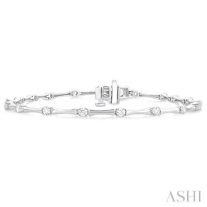 1 ctw Bamboo Internodes Round Cut Diamond Fashion Bracelet in 14K White Gold