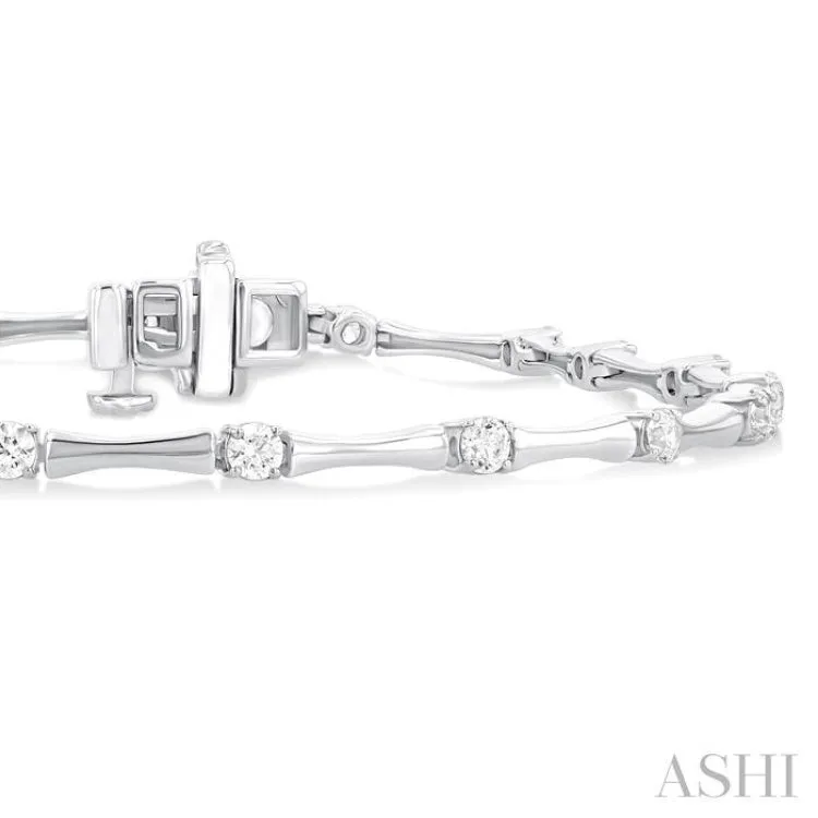1 ctw Bamboo Internodes Round Cut Diamond Fashion Bracelet in 14K White Gold