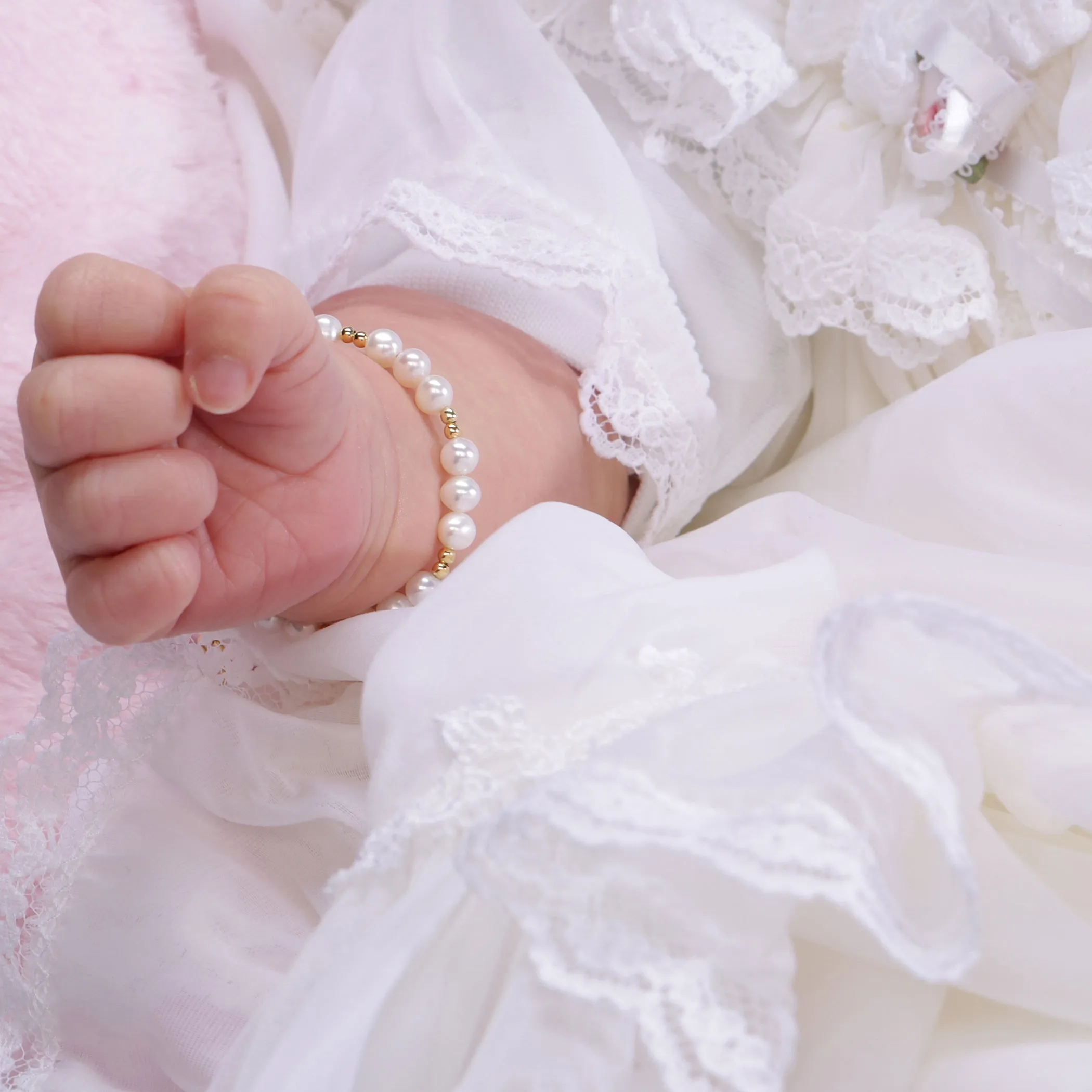 14K Gold Plated Pearl Baptism Cross Bracelet for Infant Newborn Baby Girl Gift