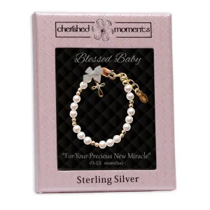 14K Gold Plated Pearl Baptism Cross Bracelet for Infant Newborn Baby Girl Gift
