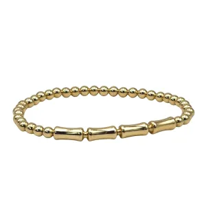 14kt Gold Filled Beaded Stretch Bracelet with Bamboo Bar Pendant - Stackable Bracelet for Woman - Tarnish Free Waterproof Jewelry