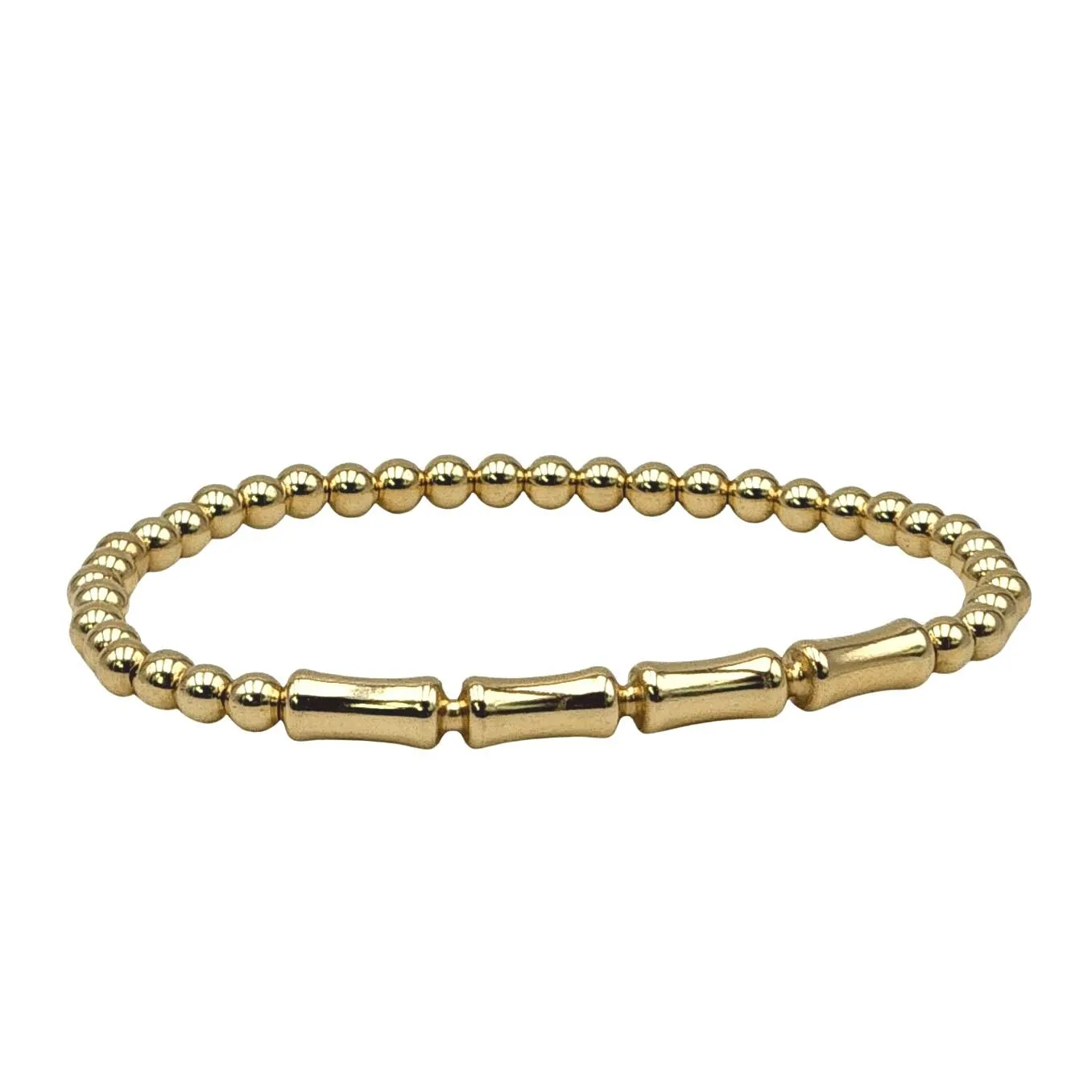 14kt Gold Filled Beaded Stretch Bracelet with Bamboo Bar Pendant - Stackable Bracelet for Woman - Tarnish Free Waterproof Jewelry