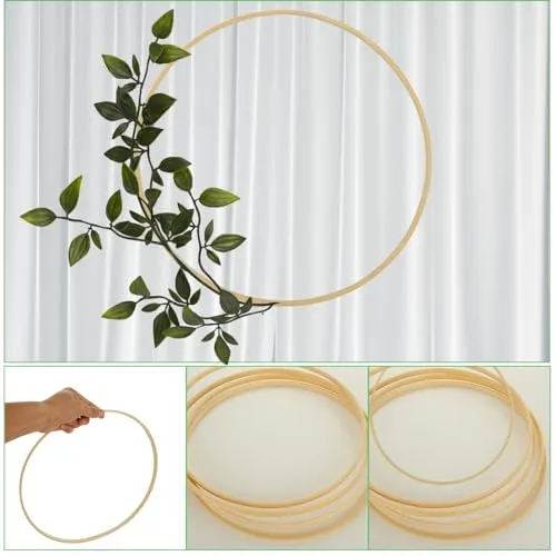 15PCS 12 Inch Wooden Floral Hoops for Crafts - Bamboo Craft Hoops Wood - Wooden Circle Hoops for Crafts DIY Dreamcatchers