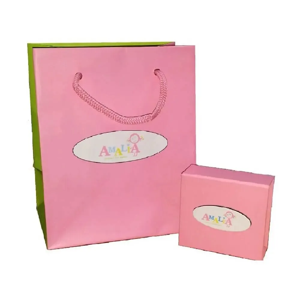 18K Yellow Gold Pink Enamel Dangling Hearts Charm Bracelet
