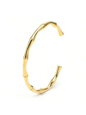 1pc Unisex Stainless Steel Open Oval Shaped Bamboo Joint Bangle With 18k Gold Plating