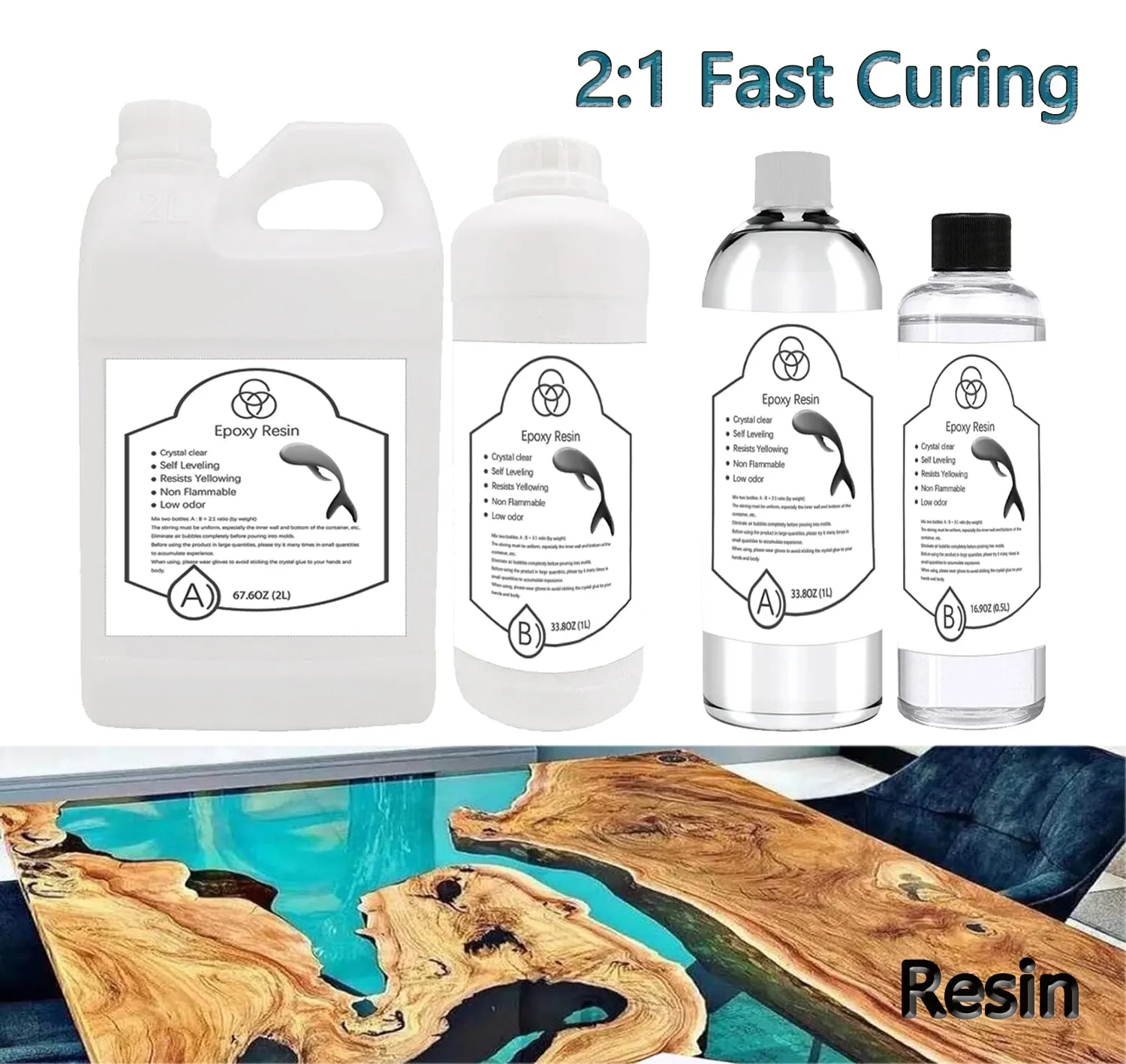 2:1Ratio Bulk Epoxy Resin Casting Super Clear Craft Coating Paste AB Liquid Kit
