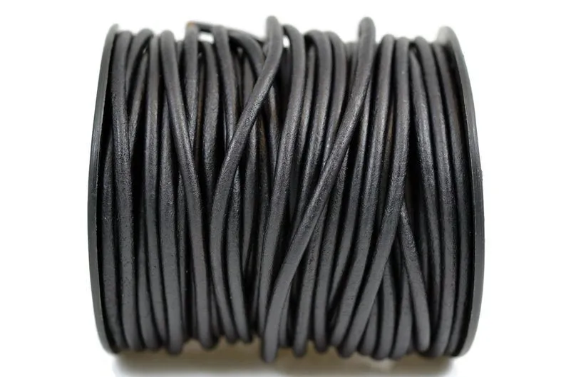 2.5mm Natural Black Matte Finish Leather Cord - Round - Premium Quality - Indian Leather