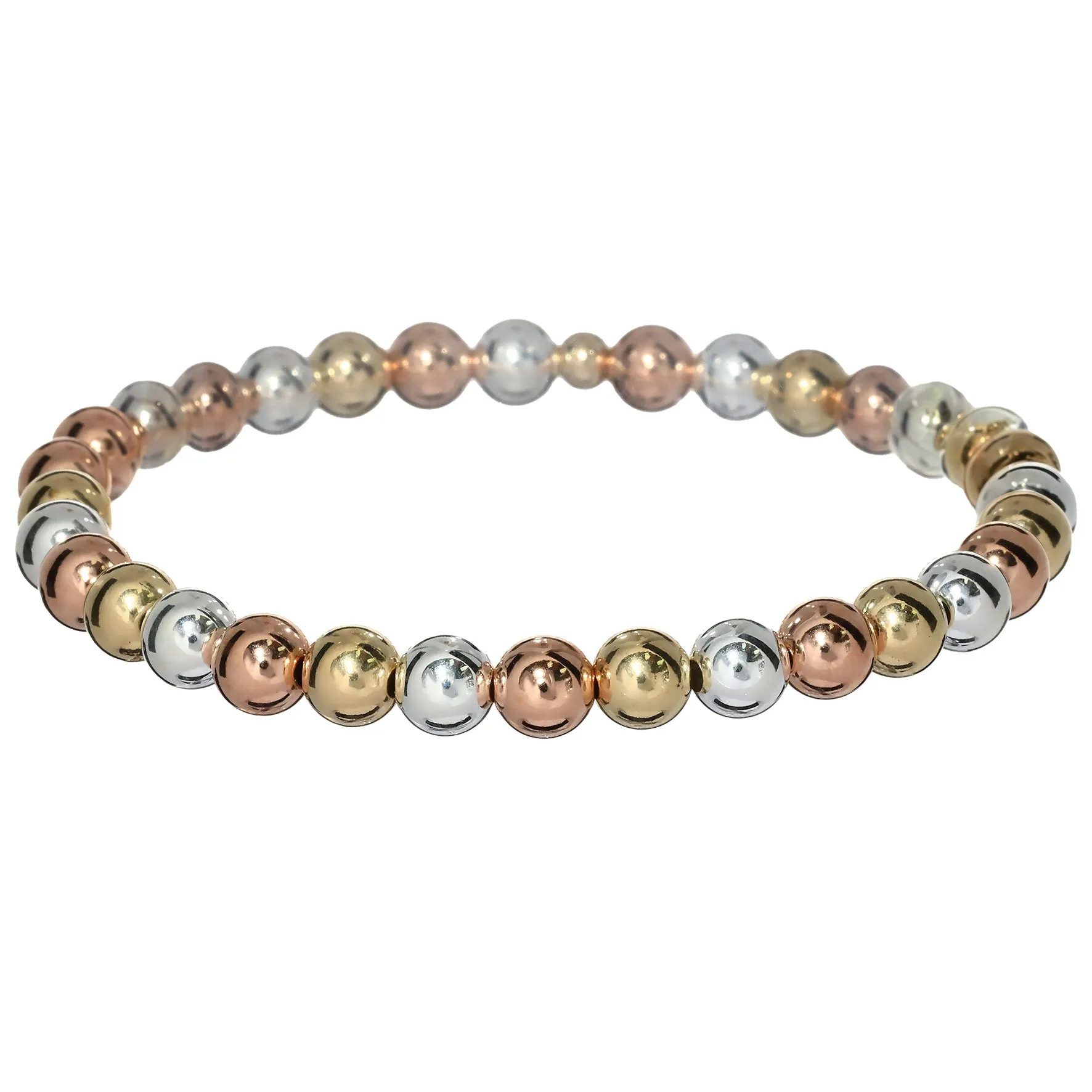 3-TONE 6mm | Yellow and Rose Gold Filled and Silver Classic Beads Bracelet