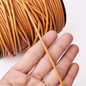 3mm Leather Cord - Antique Yellow Brown - Round - Matt Finish - Indian Leather - Wrap Bracelet Making Findings - Antique Color Natural Dye