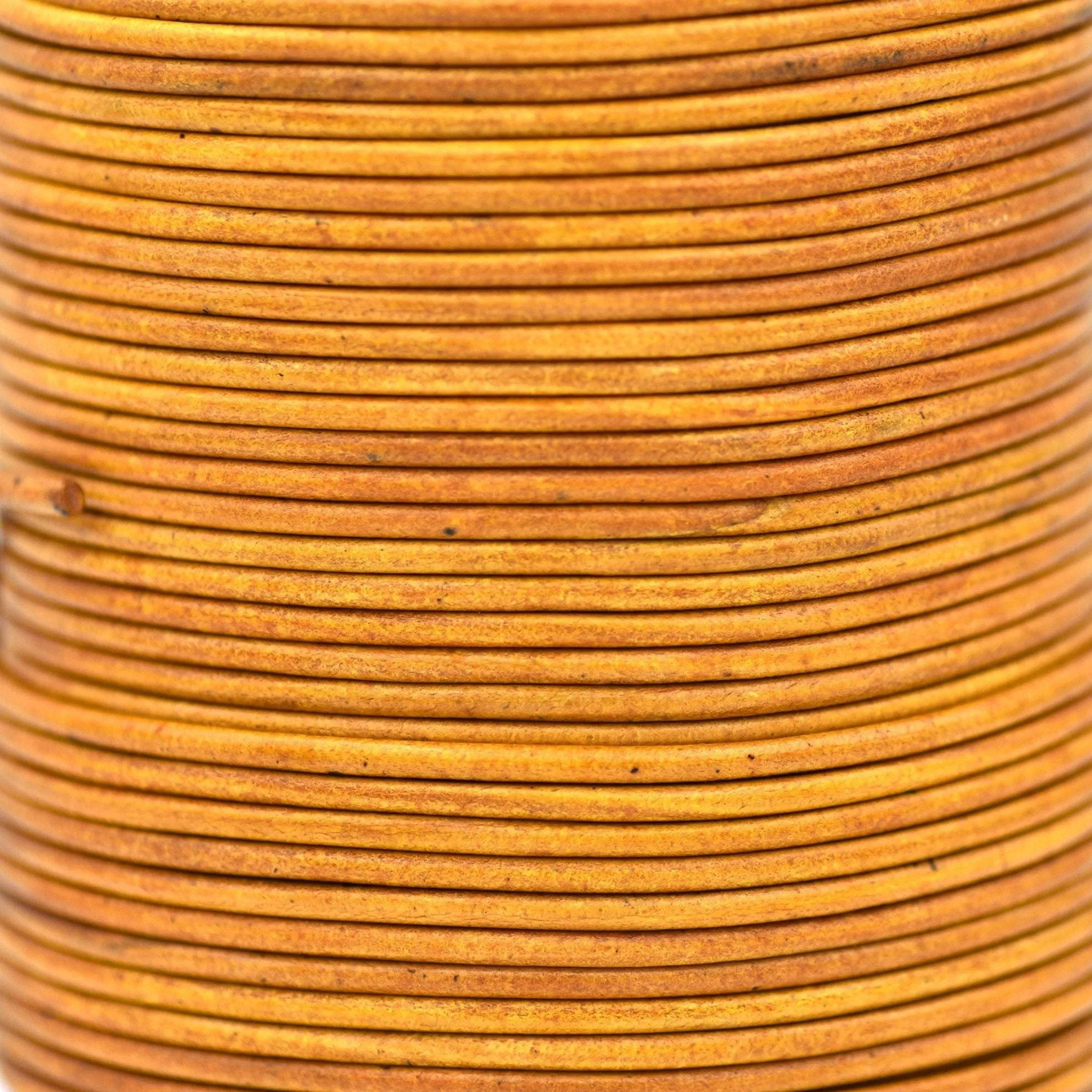 3mm Leather Cord - Antique Yellow Brown - Round - Matt Finish - Indian Leather - Wrap Bracelet Making Findings - Antique Color Natural Dye
