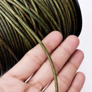 3mm Leather Cord - Emerald Vintage Green - Round - Matt Finish - Indian Leather - Wrap Bracelet Making Findings - Antique Color Natural Dye
