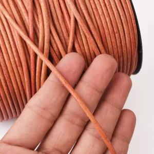 3mm Leather Cord - Natural Red - Round - Matt Finish - Indian Leather - Wrap Bracelet Making Findings - Antique Color Natural Dye