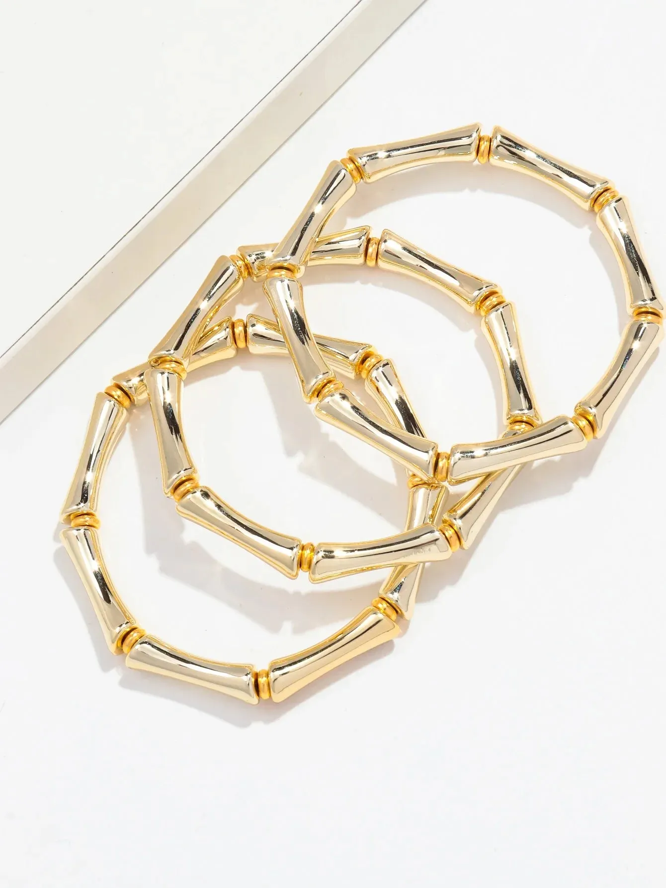 3pcs New Bohemian Gold Color Bamboo Acrylic Bracelets Set for Women Resin Thin Tube Bead Stretchy Bracelets Bangles 2024 Jewelry