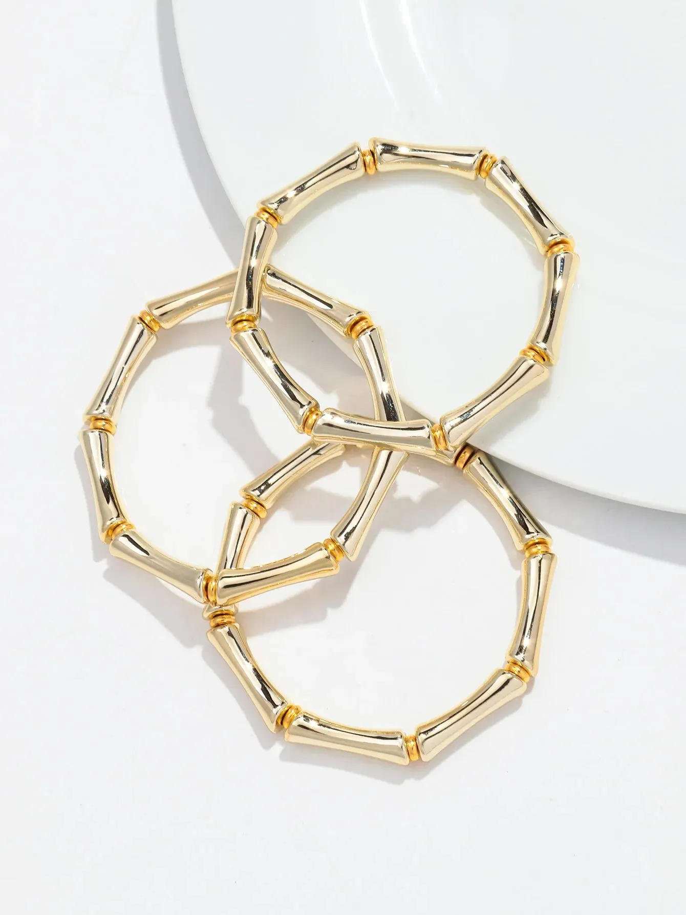 3pcs New Bohemian Gold Color Bamboo Acrylic Bracelets Set for Women Resin Thin Tube Bead Stretchy Bracelets Bangles 2024 Jewelry