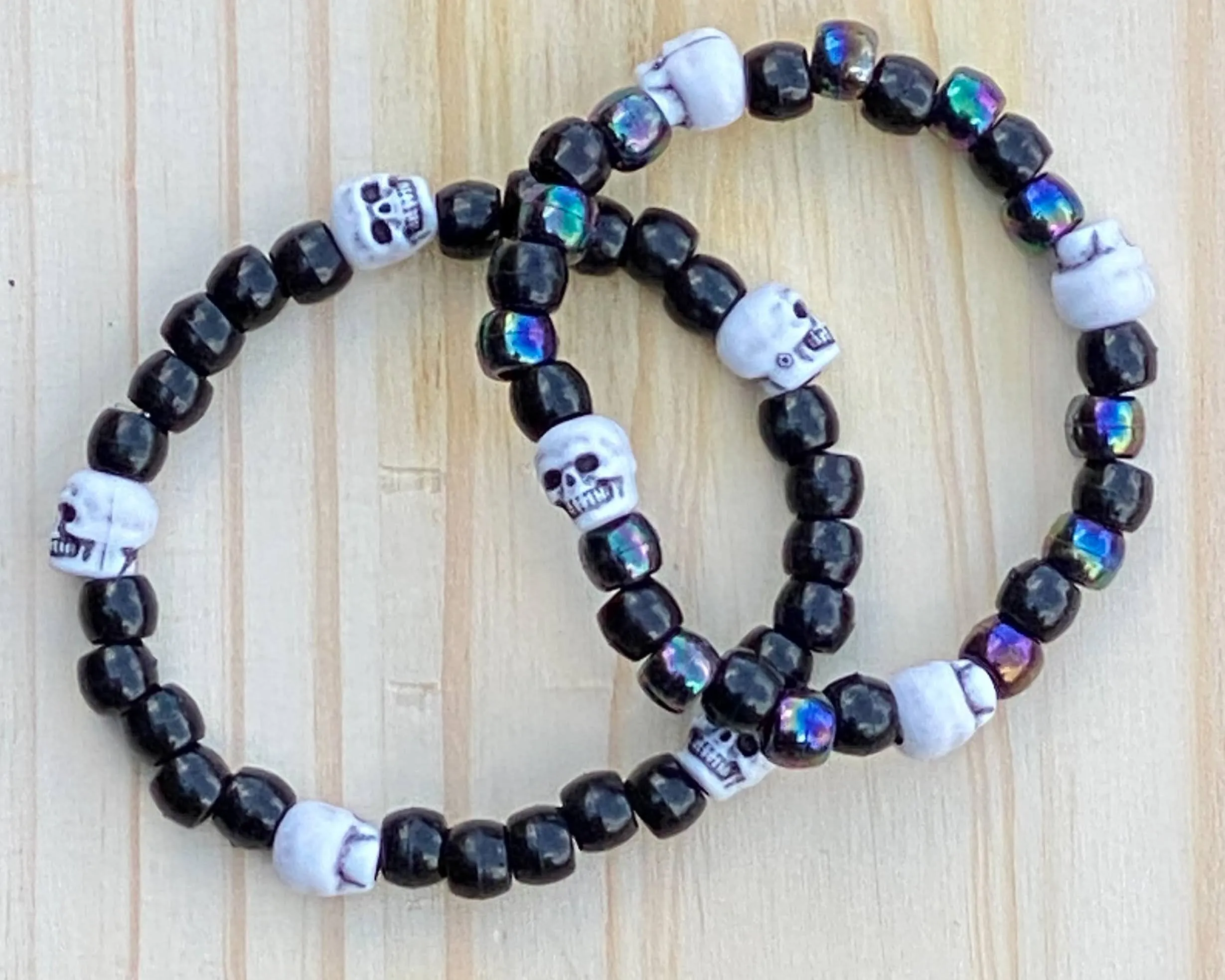 4 Black Halloween Skeleton Kandi Bracelets, Halloween Party Favors, Rave, Festival Wear