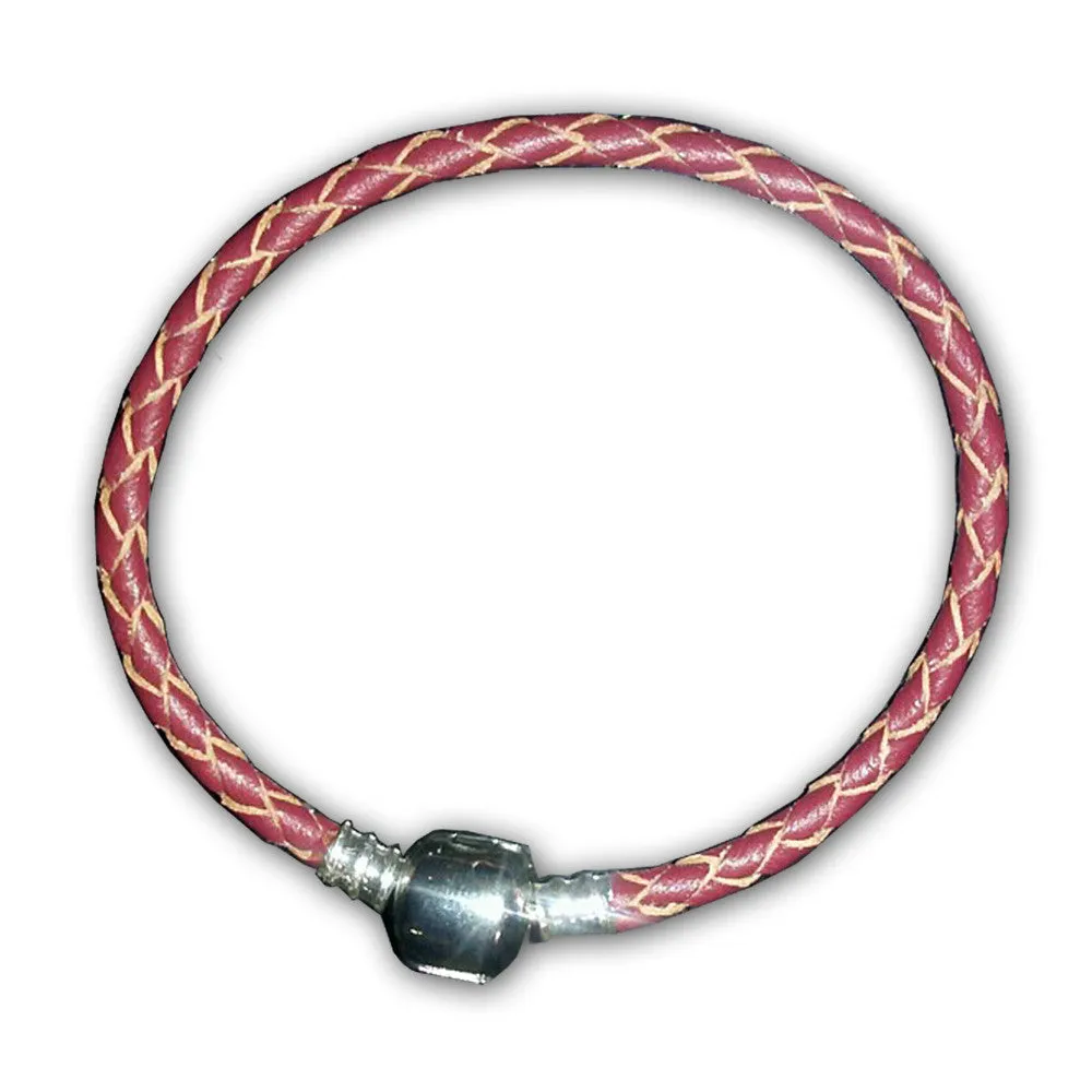 8.5" High Quality Dark Red Real Leather Bracelet For European Snake Chain Charms