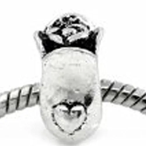 A Rose on Vase with Heart Charm European Bead Compatible for Most European Snake Chain Bracelet