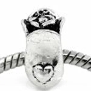 A Rose on Vase with Heart Charm European Bead Compatible for Most European Snake Chain Bracelet