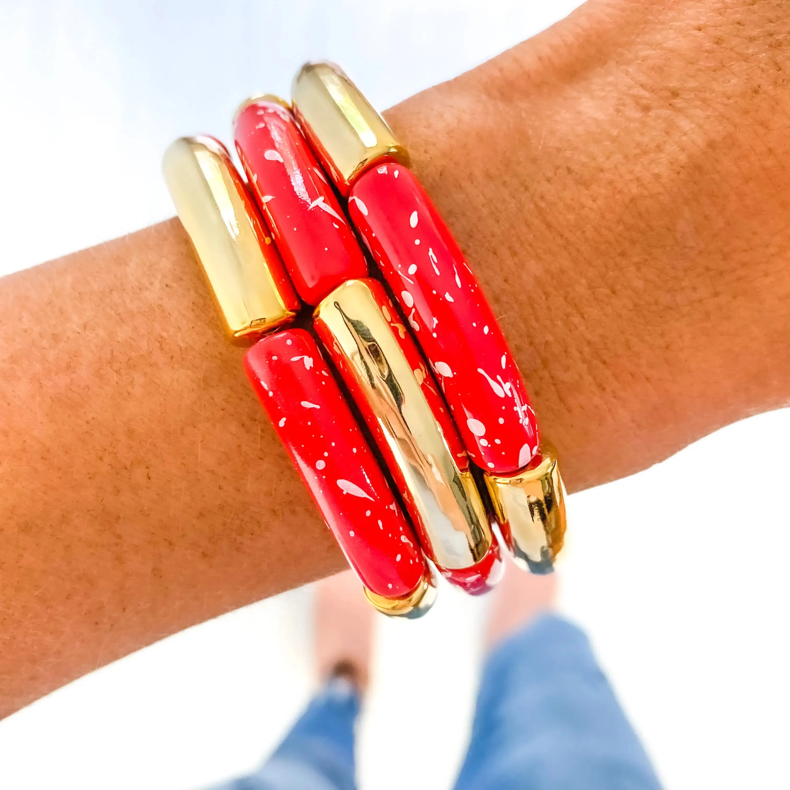 Acrylic Bamboo Bracelets in Multiple Colors (Gold and Red)