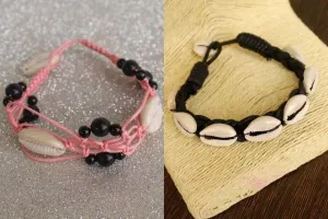 Adjustable Cowrie Shell Braided Bead Bracelets 2 Pcs Combo