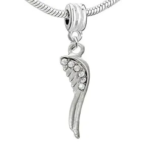 Angel Wing w/ Clear  Crystals Charm