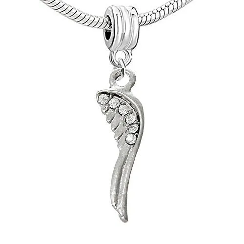 Angel Wing w/ Clear  Crystals Charm