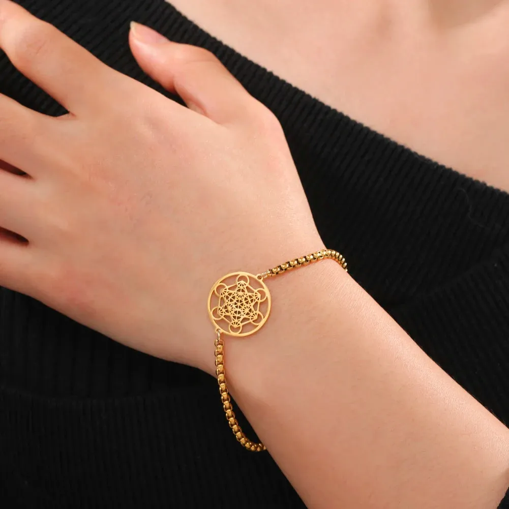 Archangel Metatron Cube Bracelet Sacred Geometry Box Chain Bracelet Stainless Steel Jewelry