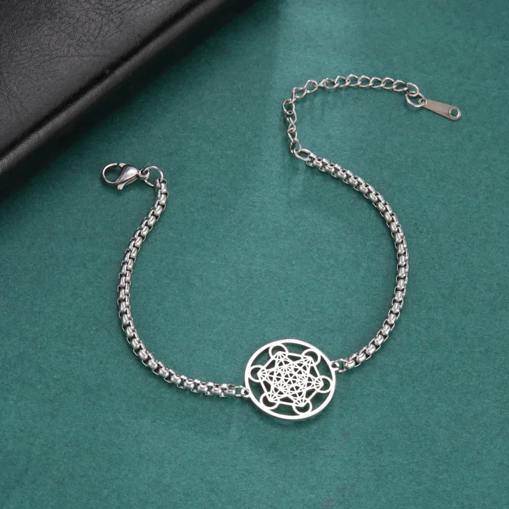 Archangel Metatron Cube Bracelet Sacred Geometry Box Chain Bracelet Stainless Steel Jewelry
