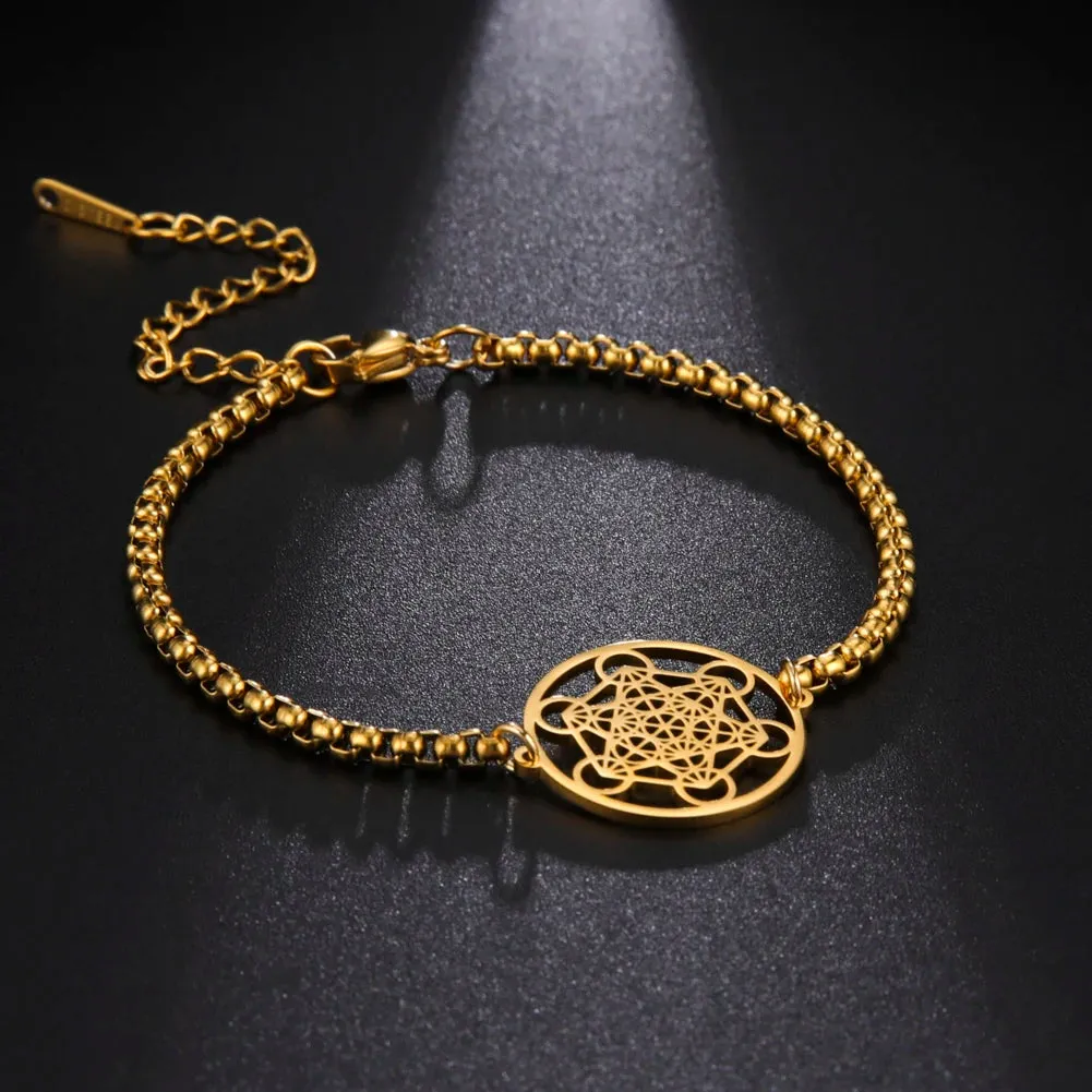 Archangel Metatron Cube Bracelet Sacred Geometry Box Chain Bracelet Stainless Steel Jewelry