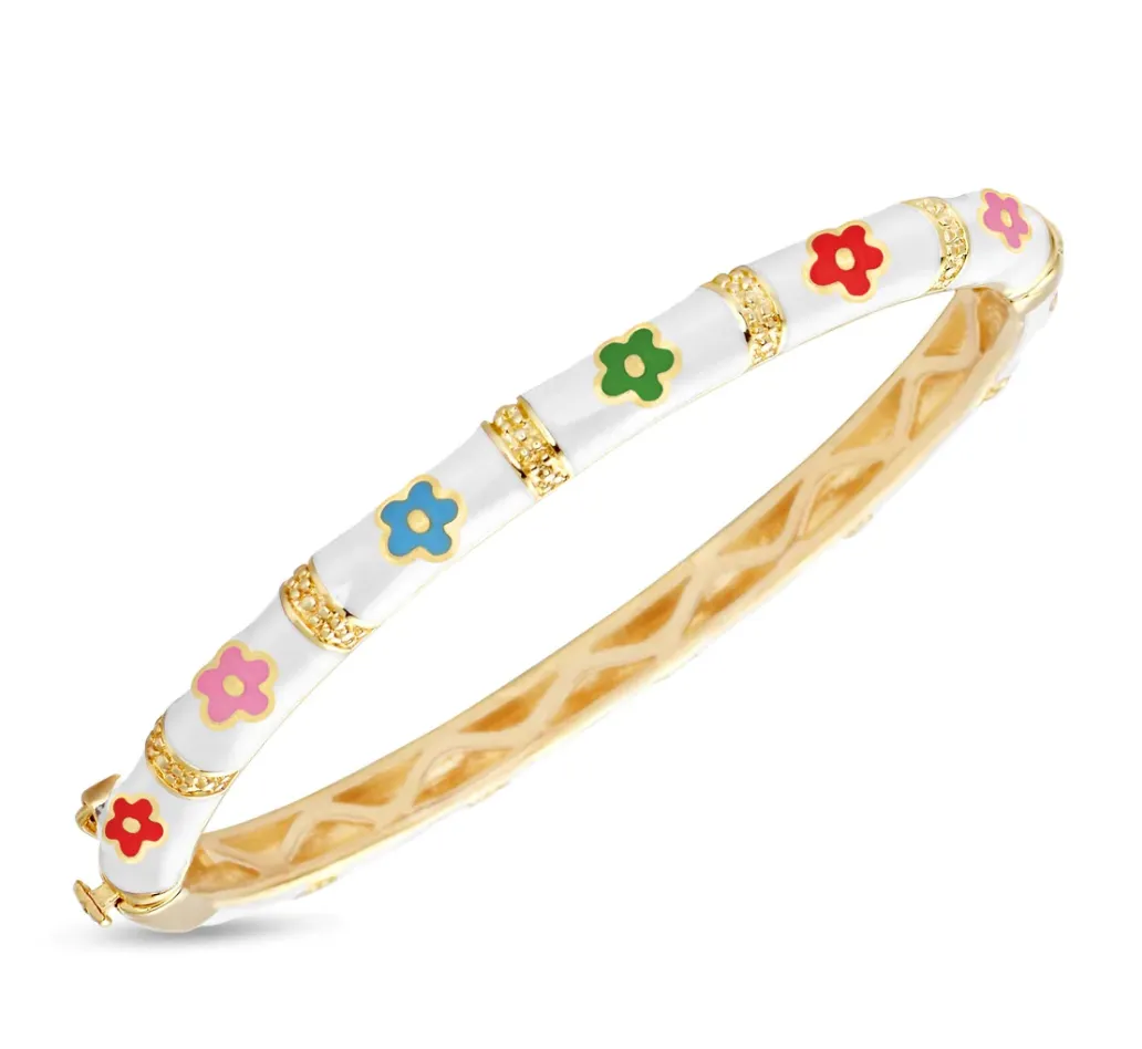 Bamboo Flower Bangle - White