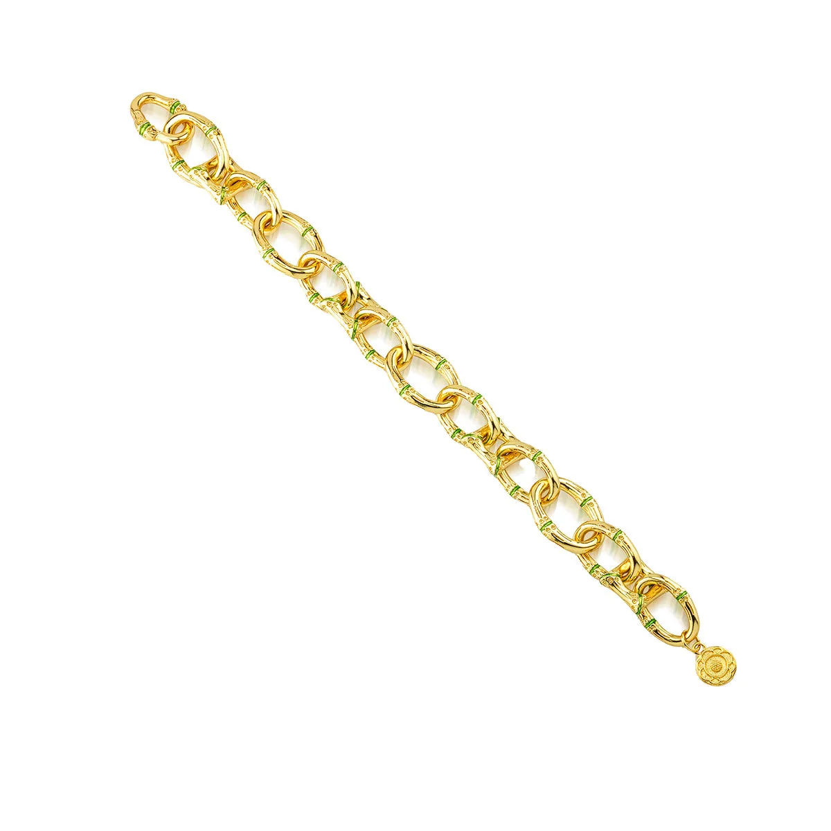 Bangkok Bamboo Link Bracelet, 7.25" - Gold/Green Enamel