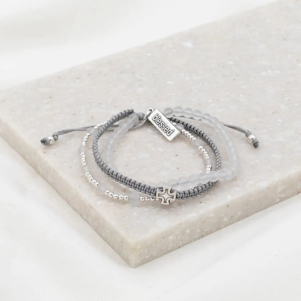 Be Still Prayer Bracelet-Frosted Quartz/Silver
