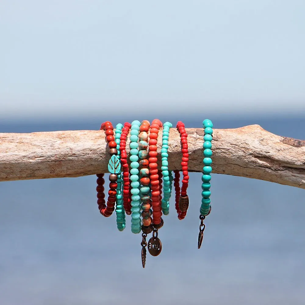Beaded Bracelets Set of 9 Stretch Bracelets Bohemian Southwestern Themed