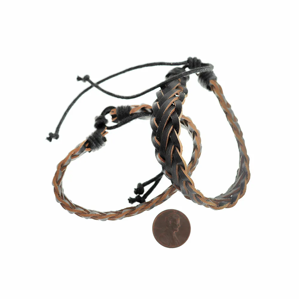 Black Braided Leather Bracelet 78mm Plus Extender - Choose Your Quantity!