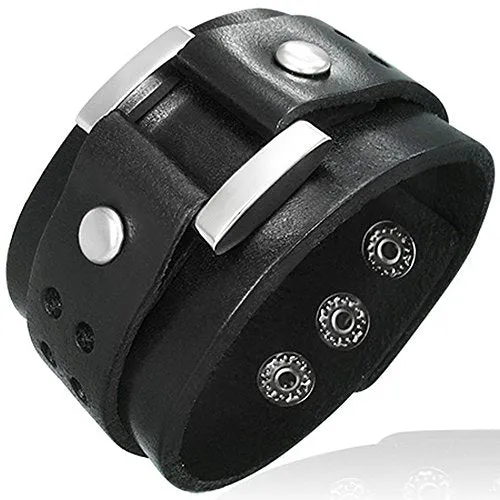 Black Leather Alloy Fashion Belt Buckle Snap Unisex Bracelet