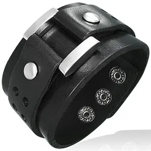 Black Leather Alloy Fashion Belt Buckle Snap Unisex Bracelet