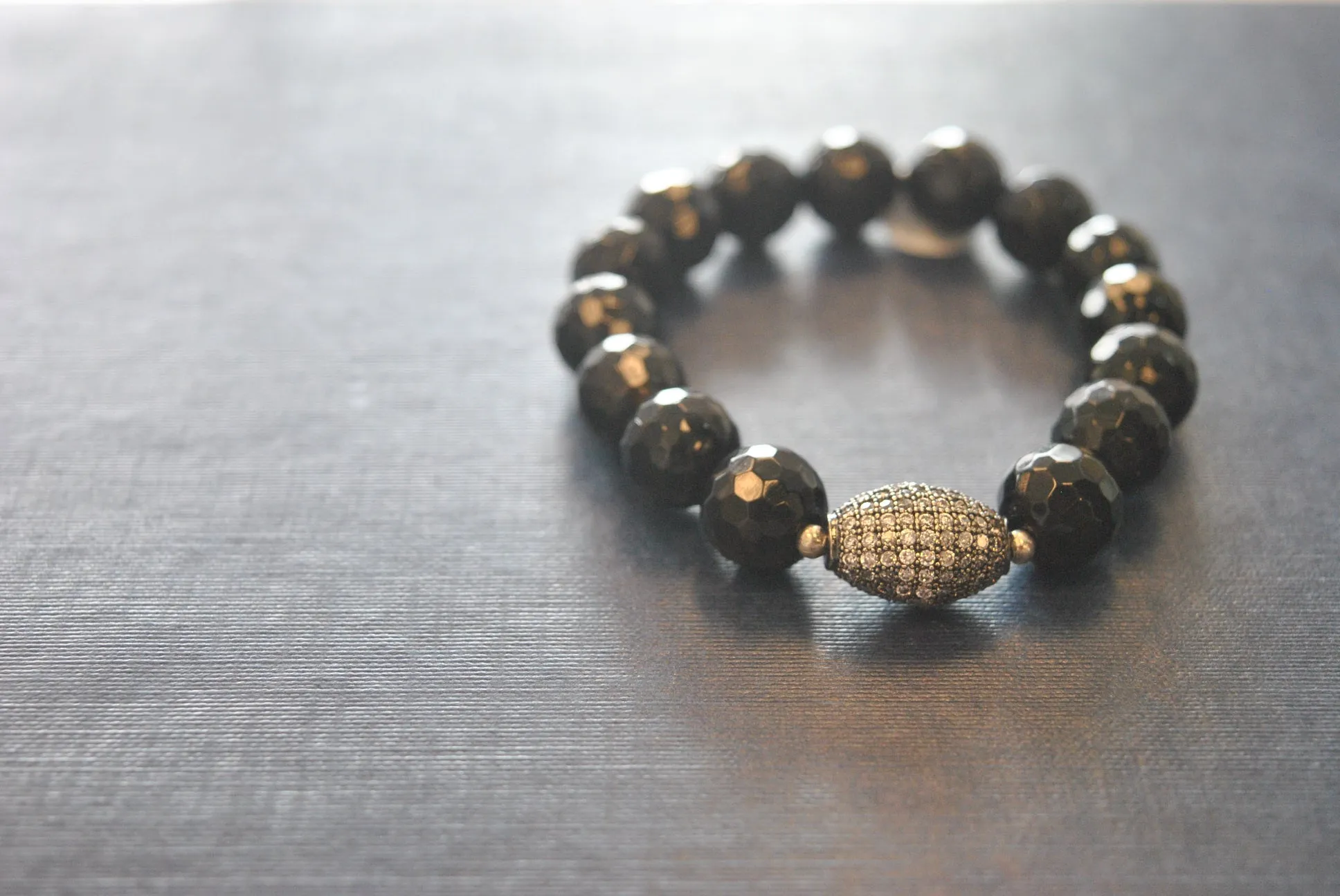 BLACK ONYX AND ANGEL EYE CHARM STRETCHY STATEMENT BRACELET SET