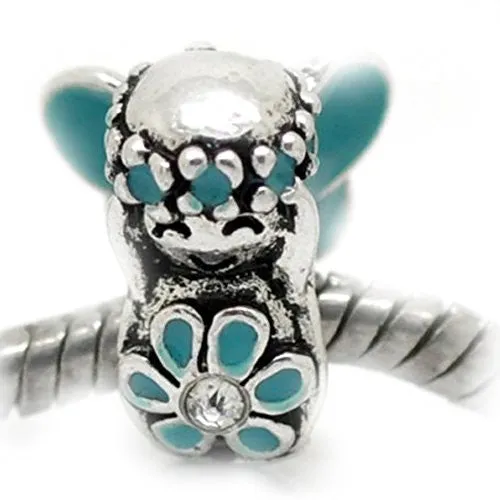 Blue Flower Fairy Charm Bead For European Snake Chain Charm Bracelet