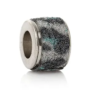 Blue/Grey Glitter Cylinder Charm Spacer Bead