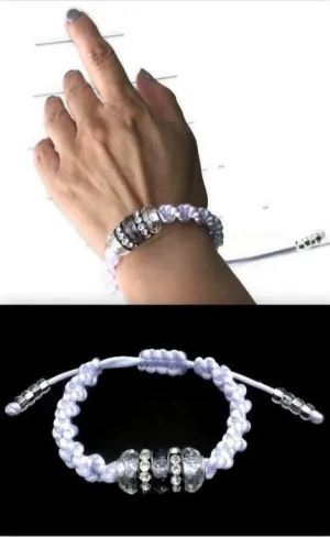 Boho-chic, white nylon cord,  adjustable beaded macrame bracelet, THE BLACK TULIP, woman's size