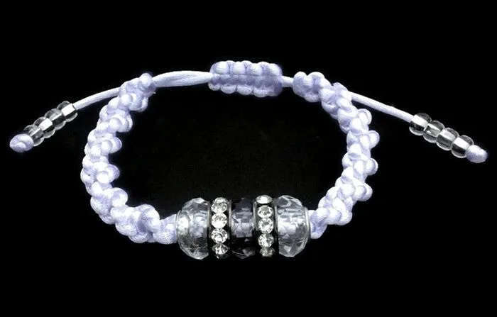 Boho-chic, white nylon cord,  adjustable beaded macrame bracelet, THE BLACK TULIP, woman's size