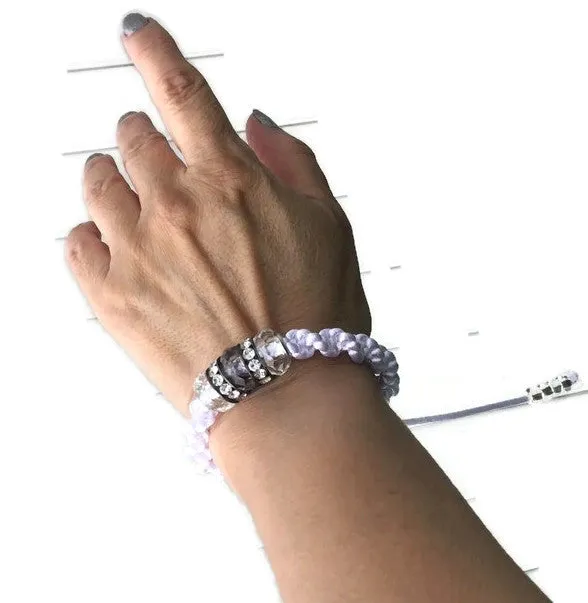 Boho-chic, white nylon cord,  adjustable beaded macrame bracelet, THE BLACK TULIP, woman's size