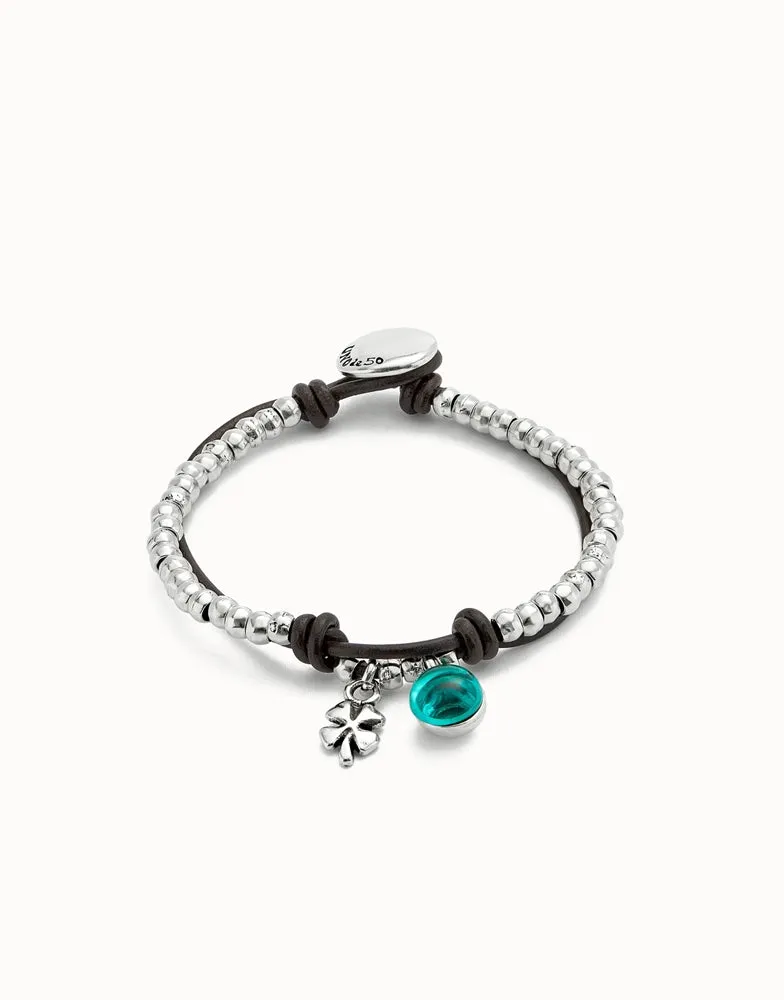 Bracelet with leather and green murano glass
