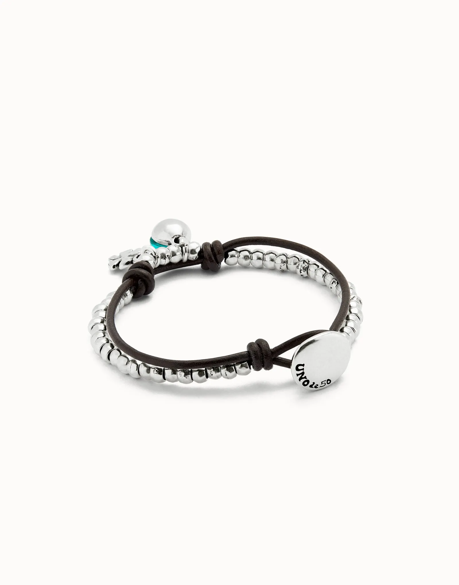 Bracelet with leather and green murano glass