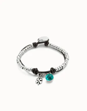 Bracelet with leather and green murano glass
