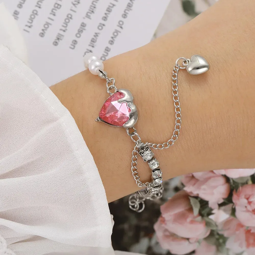Bracelets for Women Sweet Girls Sparkling Hollow Heart Delicate Chain Bracelet Party Jewelry Gifts
