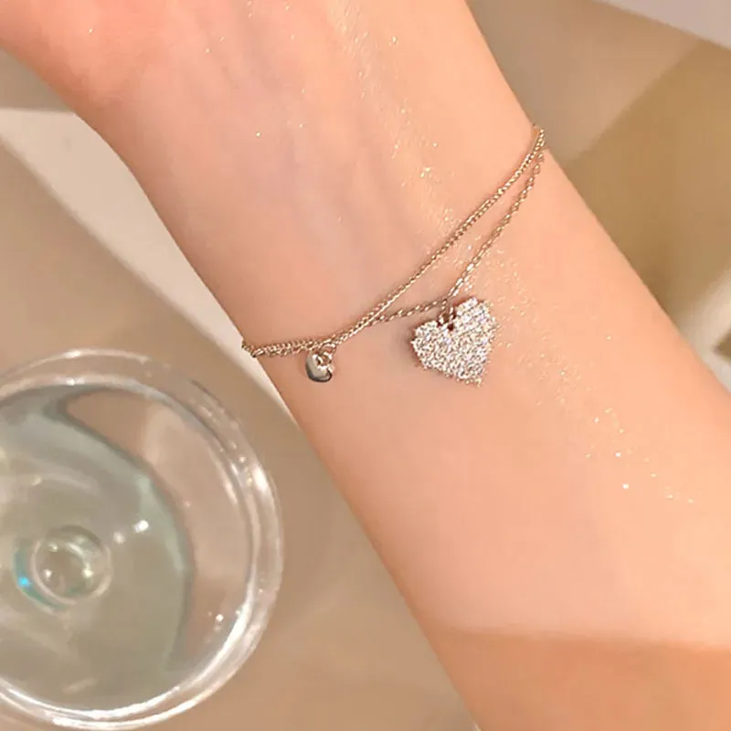 Bracelets for Women Sweet Girls Sparkling Hollow Heart Delicate Chain Bracelet Party Jewelry Gifts