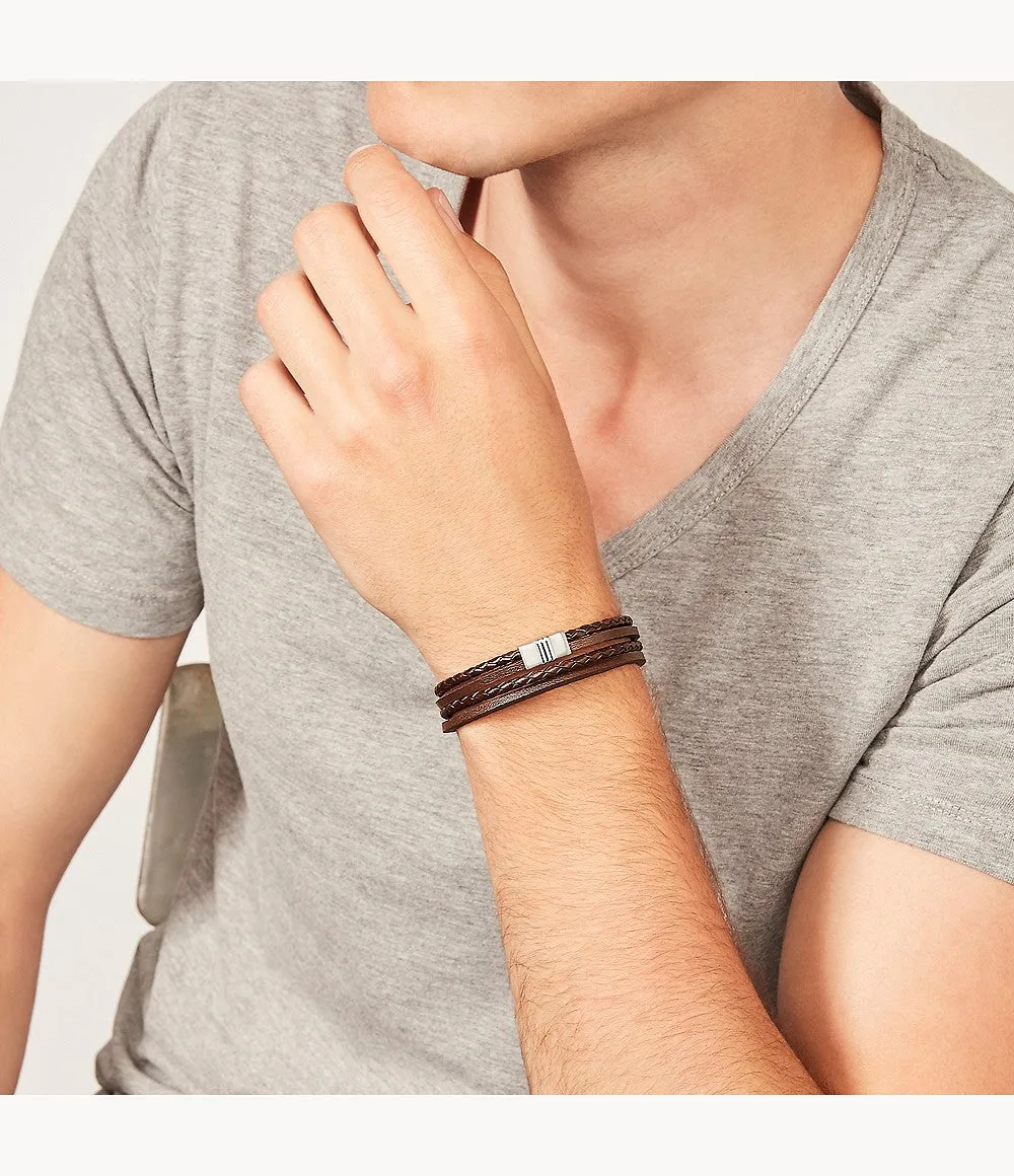 Brown Multi-Strand Braided Leather Bracelet