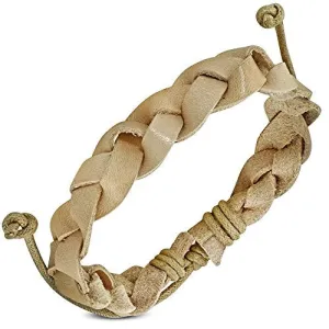 Brown White Black Multicolor Leather Braided Adjustable Bracelet