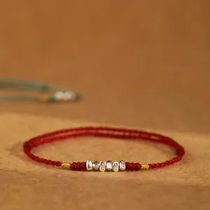 Buddha Stones 925 Sterling Silver String Protection Luck Ultra-Thin Braided Bracelet Anklet